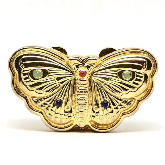 Judith Leiber Butterfly Pillbox gold tone with cabochons Vintage 1985 AS IS - Picture 1 of 16